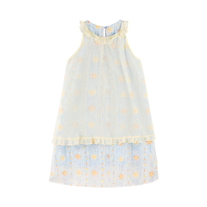 Girls Sleeveless Floral Dress with Ruffle
