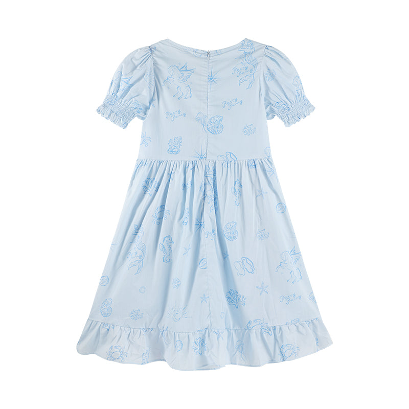 Girls Ruffle Short Sleeve Light Blue Midi Dress