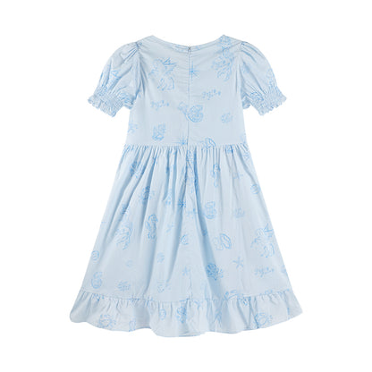 Girls Ruffle Short Sleeve Light Blue Midi Dress