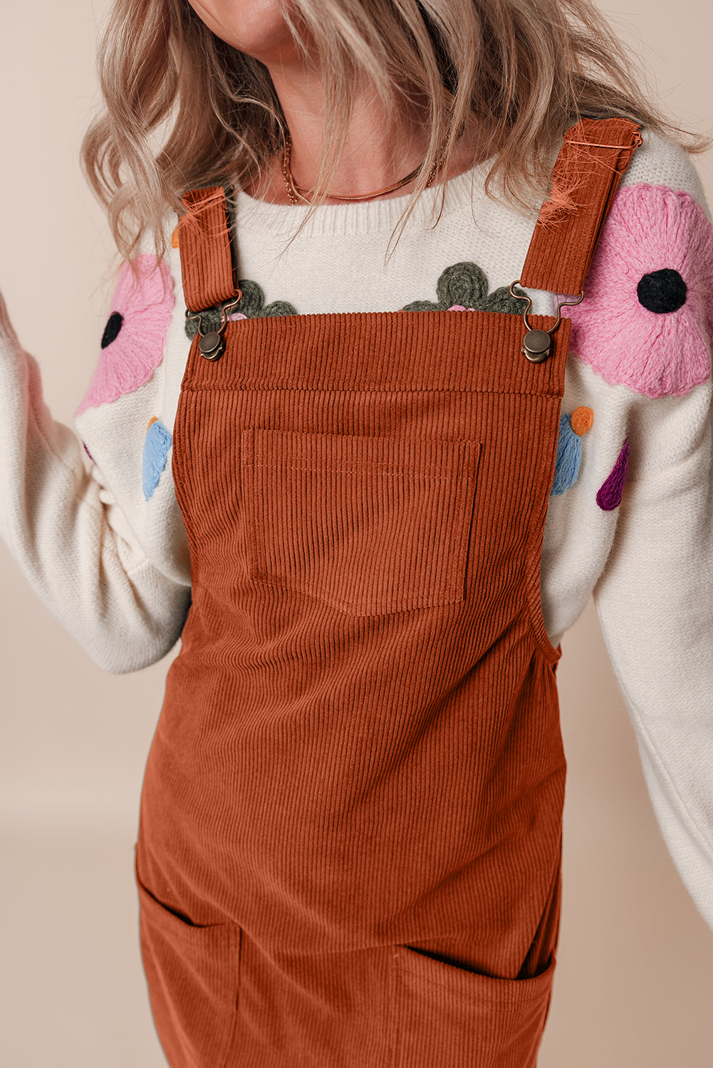 Sleeveless Corduroy Jumper Dress with Utility Pockets