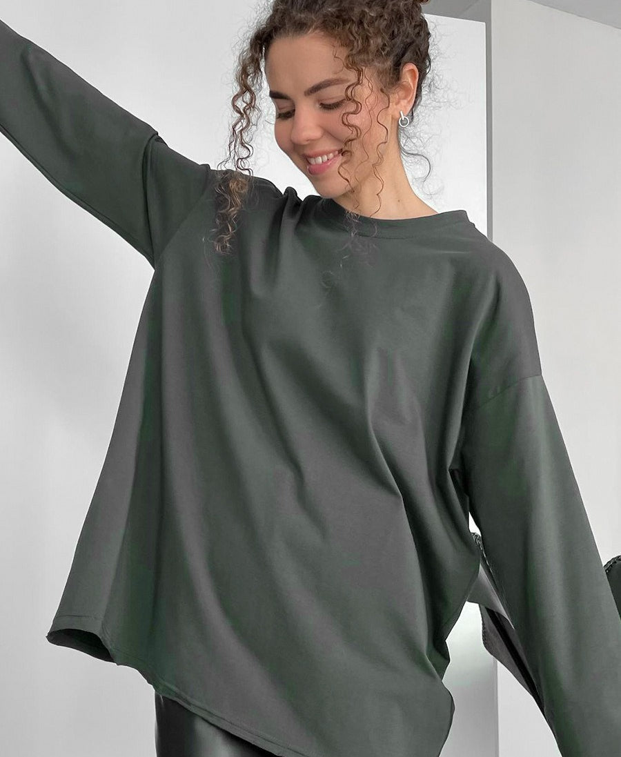 Loose Fit Cotton Long Sleeve Casual T Shirt for Women