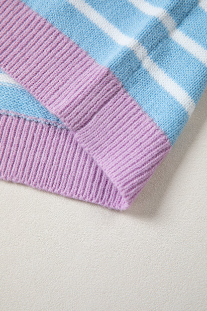 Sky Blue Pastel Stripe Button Knit Cardigan Sweater Top