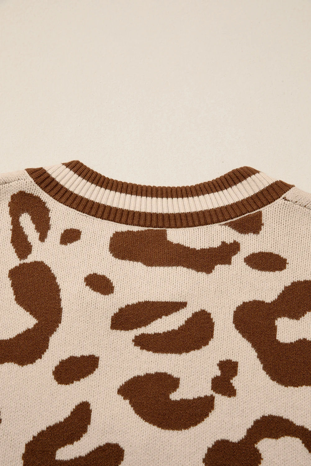 Leopard Print V Neck Sweater Casual Knit Pullover for Women