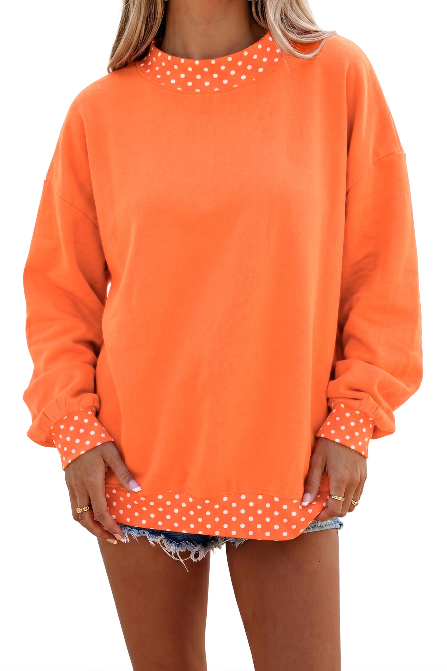 Red Polka Dot Trim Oversized Colorblock Sweatshirt