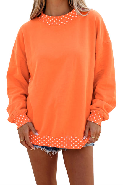 Red Polka Dot Trim Oversized Colorblock Sweatshirt