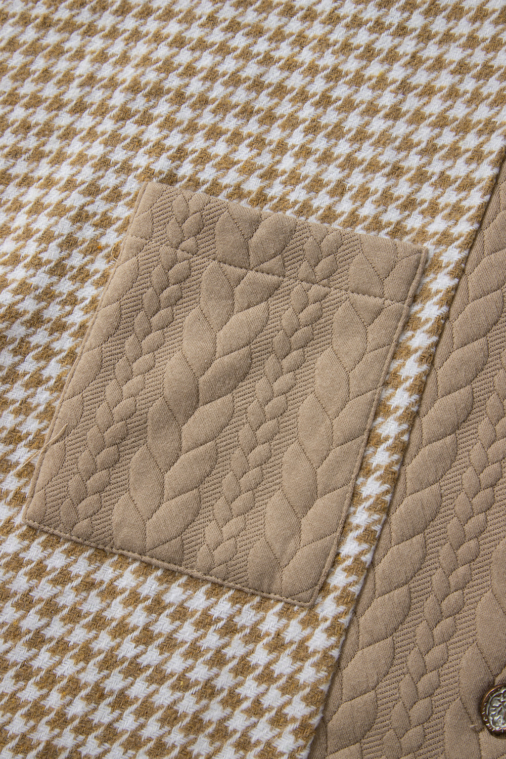 Khaki Houndstooth Color Contrast Textured Patchwork Shacket