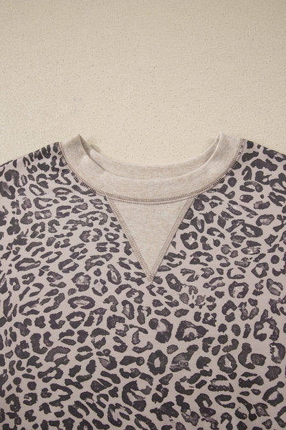 Leopard Print Long Sleeve Crew Neck Casual Sweatshirt