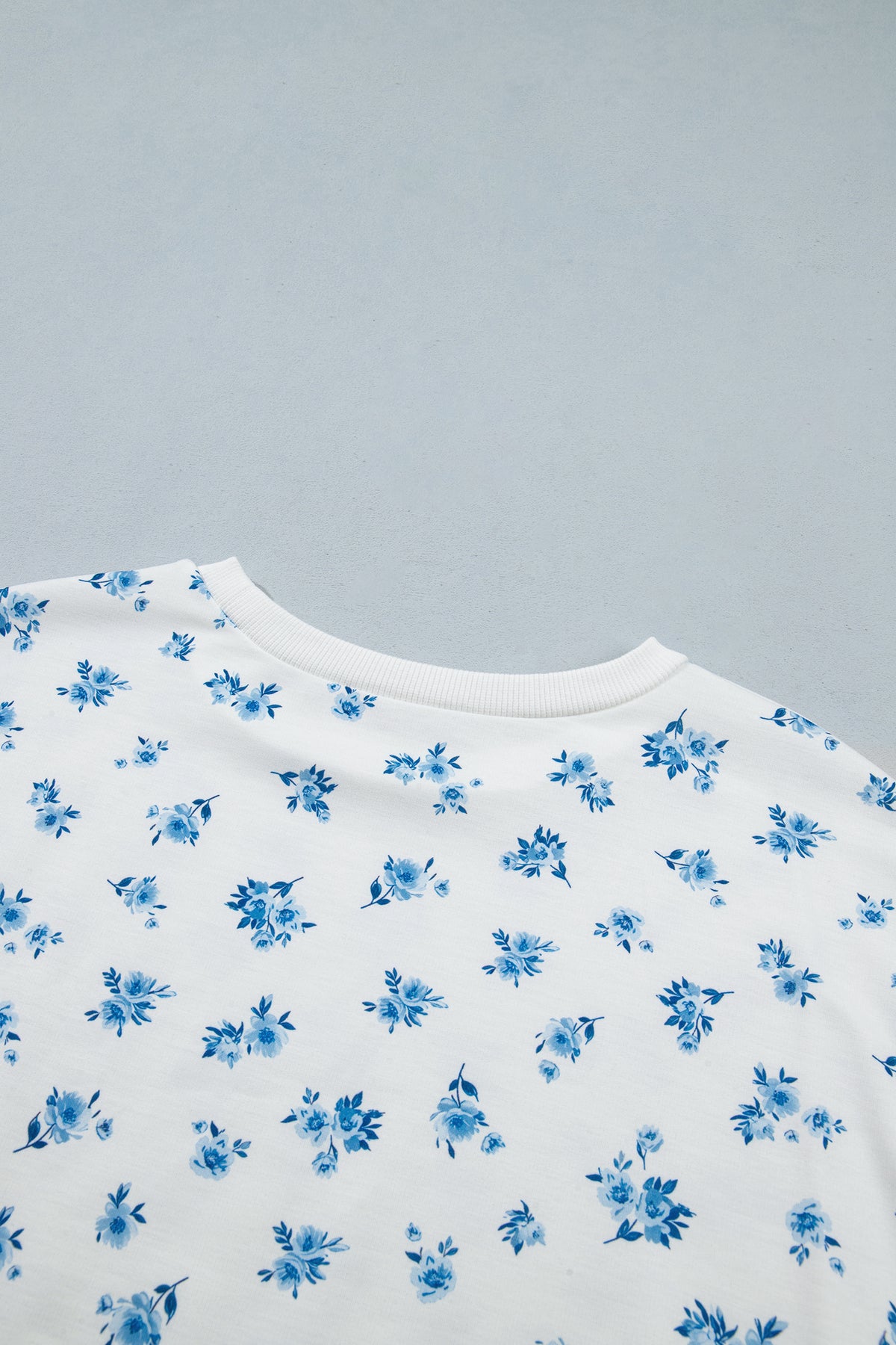 Blue Floral Sweatshirt & Ruffle Shorts 2 Piece Set