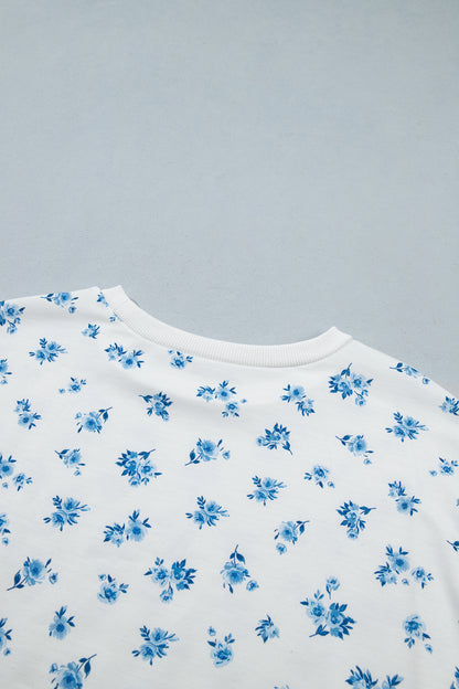 Blue Floral Sweatshirt & Ruffle Shorts 2 Piece Set