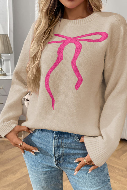 Cute Bow Graphic Knit Sweater in Soft