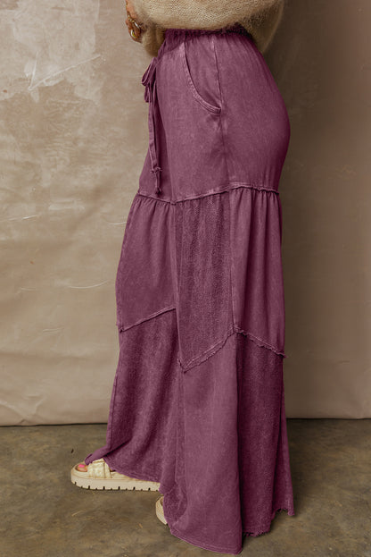 Women's Black Mineral Wash Wide Leg Patchwork Pants