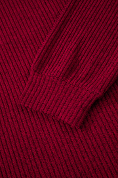 Bow Back Ribbed Knit V Neck Long Sleeve Top