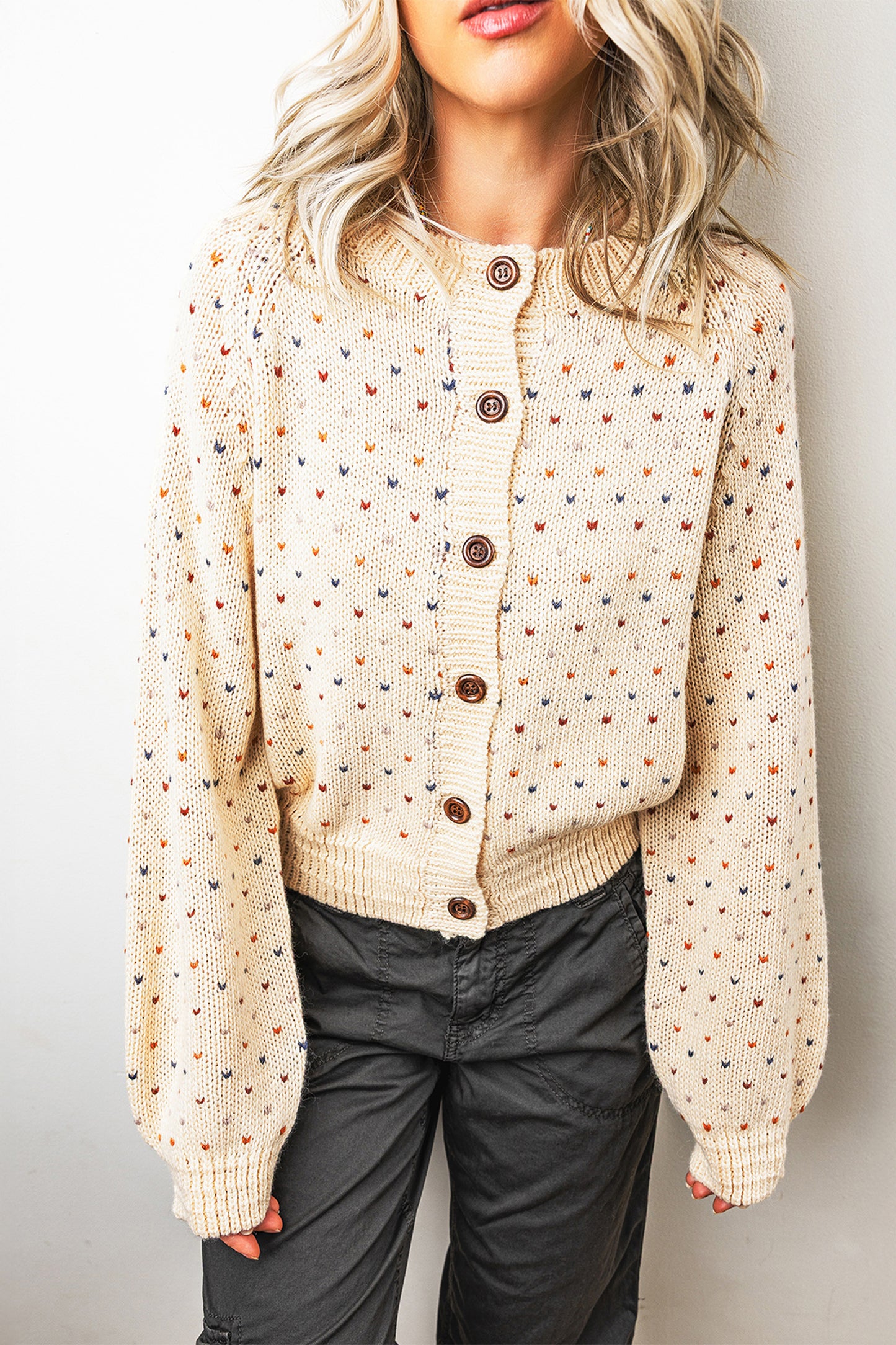Speckled Knit Button Front Cardigan