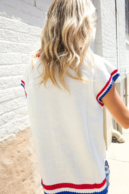 USA Graphic Knit Top Patriotic Flag Day Sweater