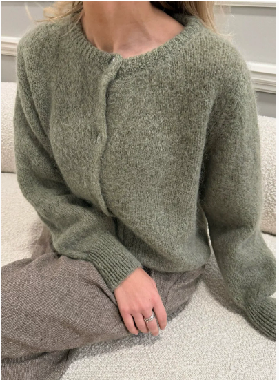 Cozy Oversized Crew Neck Cardigan Button Front Sweater