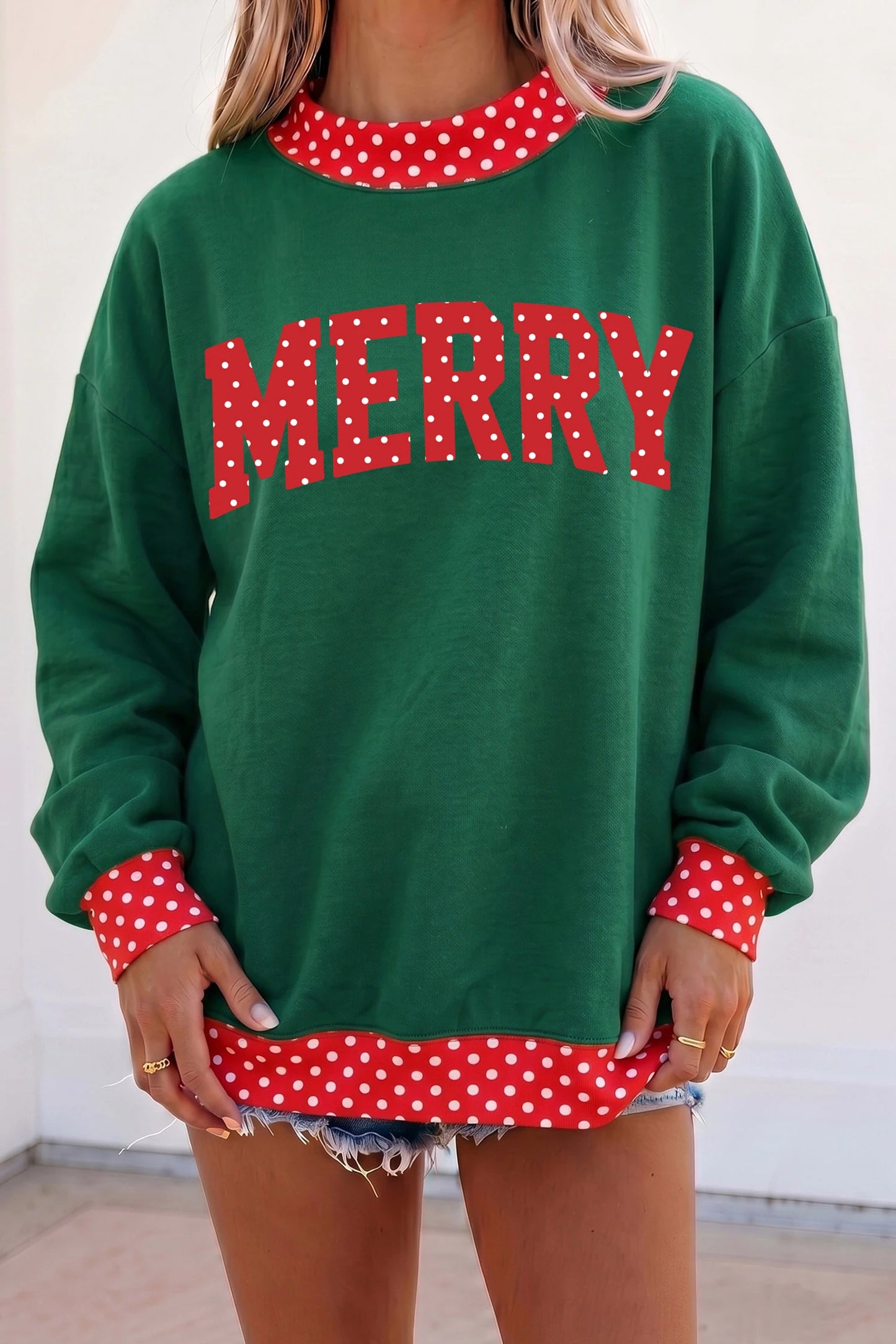 Merry Christmas Graphic Sweatshirt Polka Dot Tunic