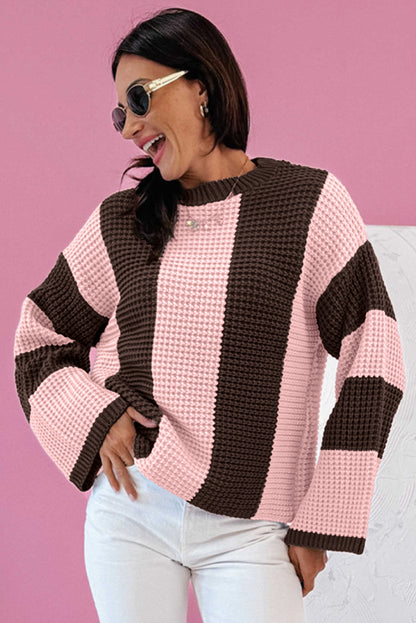 Women's Color Block Striped Knit Sweater Drop Shoulder