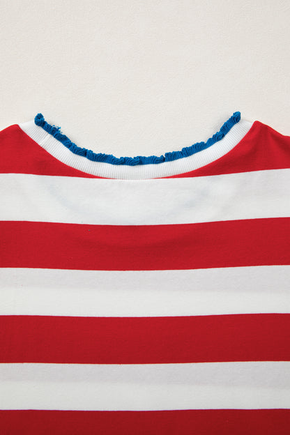 Red Stripe Puff Sleeve Dress Flag Day Independence