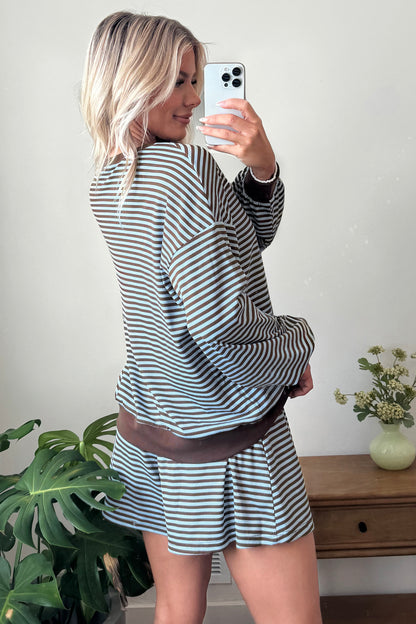 Women's Striped Oversized Contrast Trim 2-Piece Set