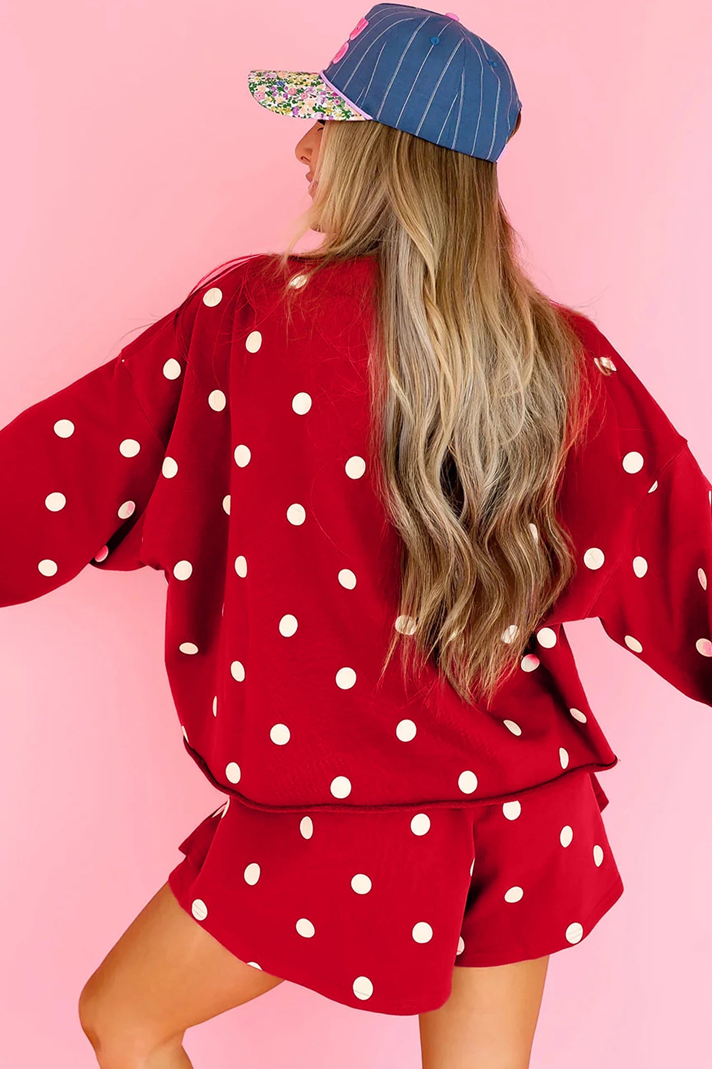 Brown Polka Dot Sweatshirt Skort Two Piece Set