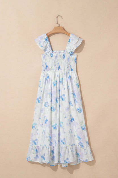 Easter Blue Floral Smocked Maxi Dress