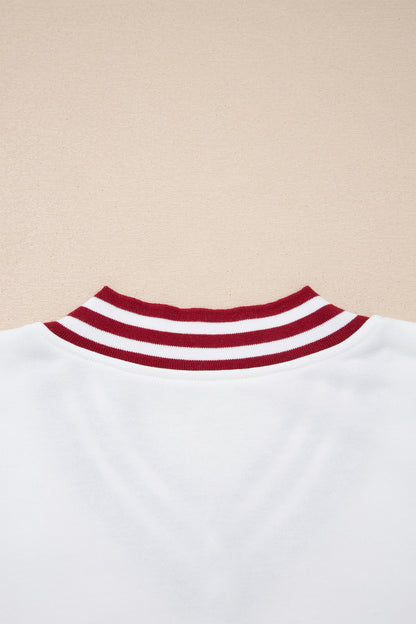 Varsity Letter A Graphic V Neck Striped Game Day Sweatshirt