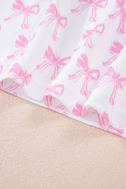 Soft Bow Print Long Sleeve Pajama Set with Pants