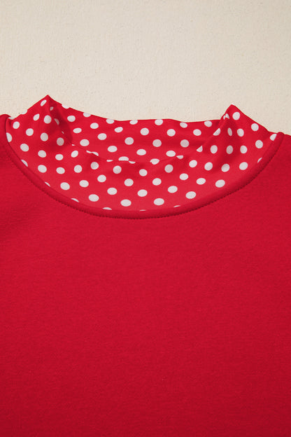 Polka Dot Trim Plus Size Crew Neck Tunic Sweatshirt