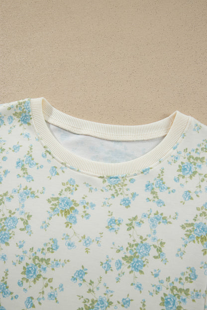 Floral Short Sleeve Lounge Set Women Pocket Shorts Set