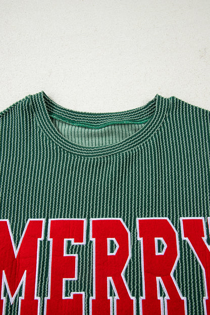 Corduroy MERRY Letter Christmas Pullover Sweatshirt