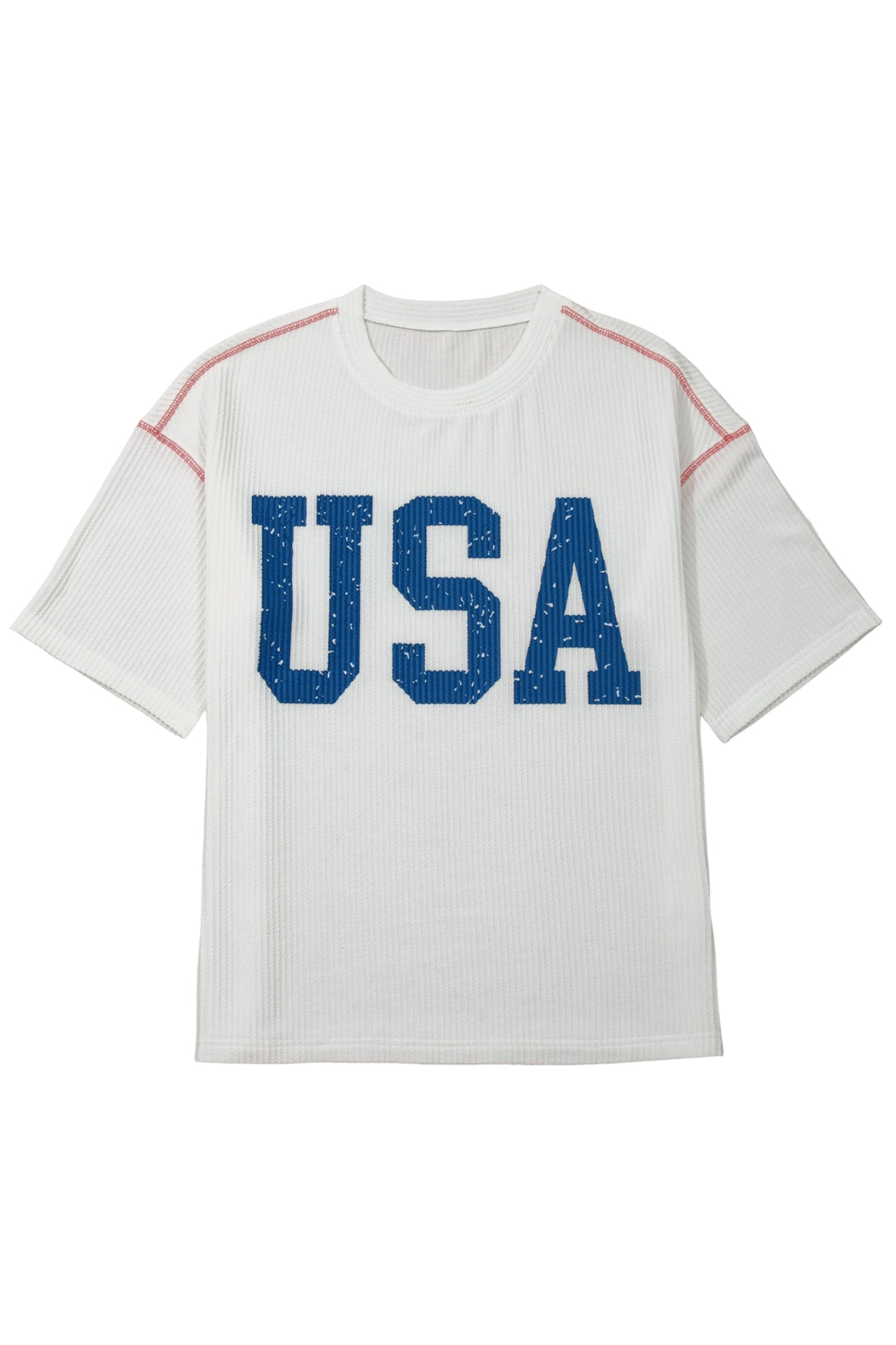 USA Ribbed Graphic Tee Loose Fit Flag Day July 4th