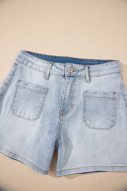 Light Wash High Waisted Denim Shorts with Pockets