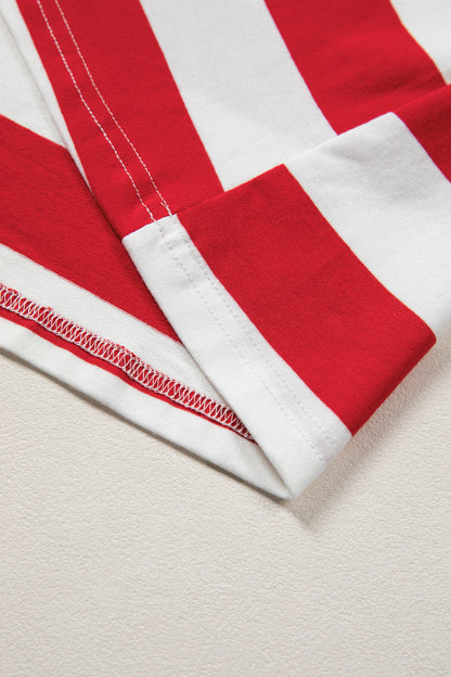 Red Stripe Puff Sleeve Dress Flag Day Independence