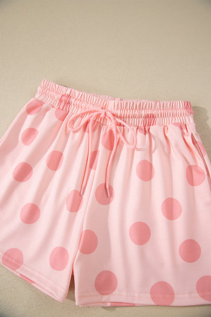 Polka Dot Lounge Set Tee and Drawstring Shorts Set