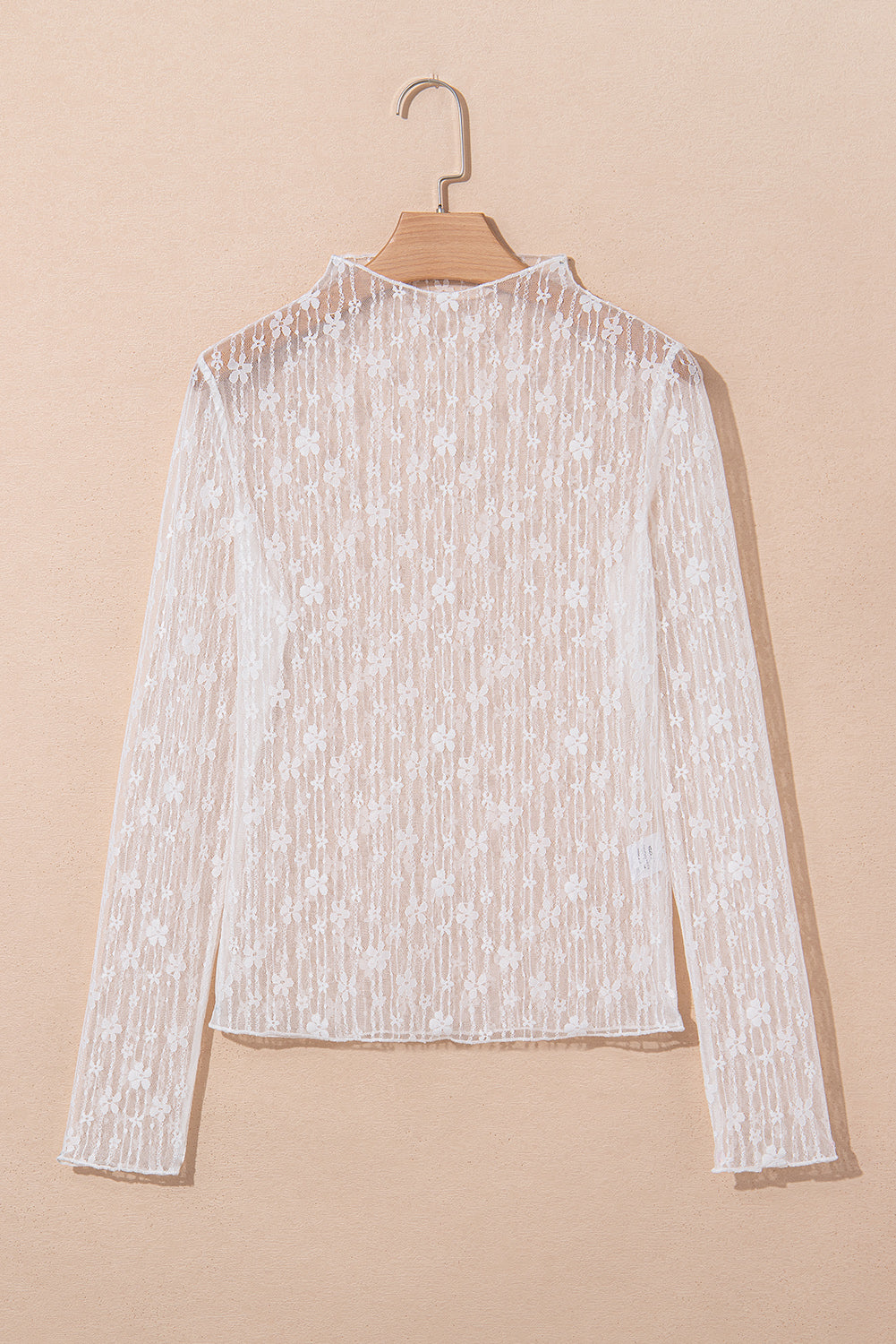 Ashleigh Blue Sheer Floral Lace Mock Neck Long Sleeve Top