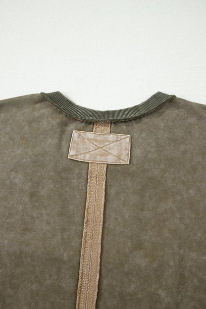 Mineral Wash Floral Patchwork Oversized Raw Seam Top