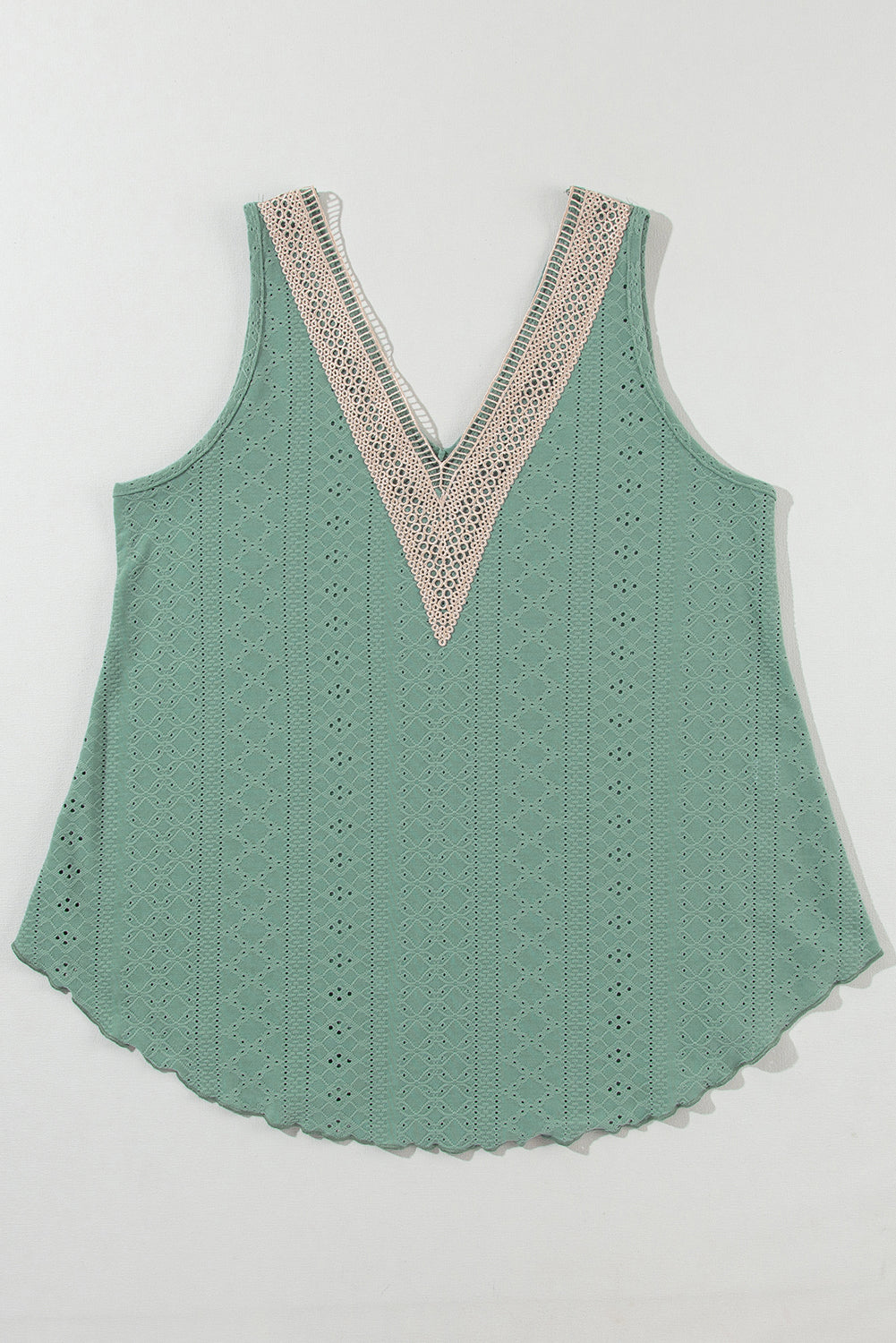 White Lace Crochet V Neck Tank Top Boho Eyelet Blouse