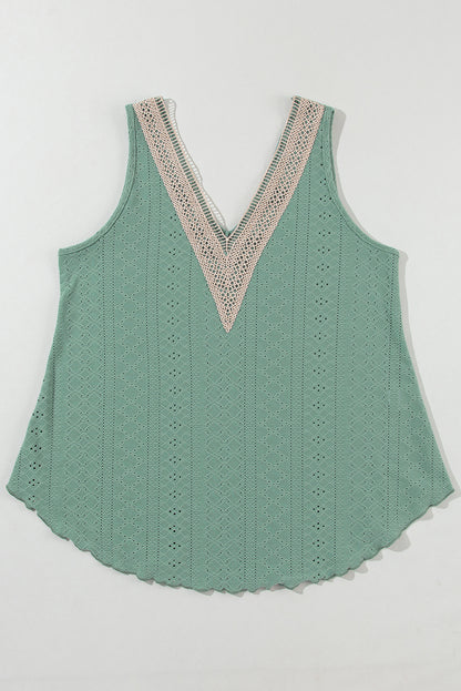 White Lace Crochet V Neck Tank Top Boho Eyelet Blouse