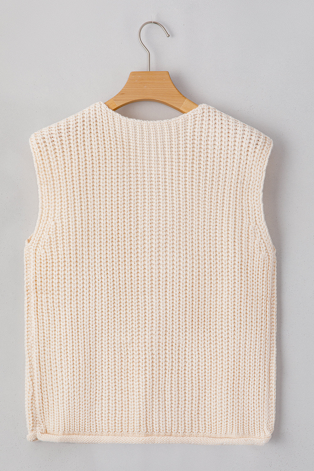 White Chunky Knit Button Front Sweater Vest Women