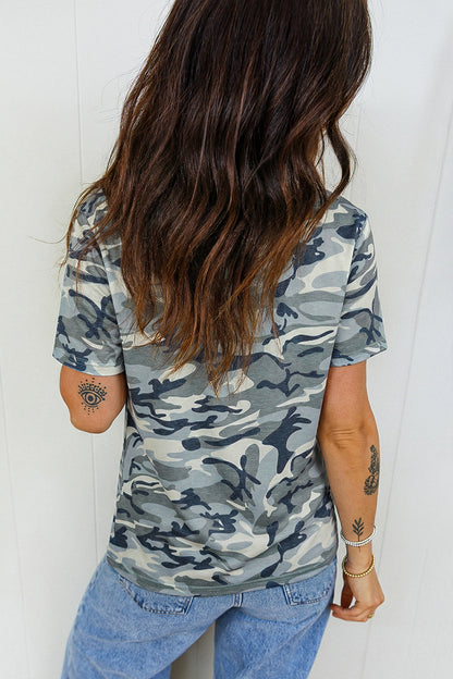 Green Camo Print Crew Neck Short Sleeve T Shirt