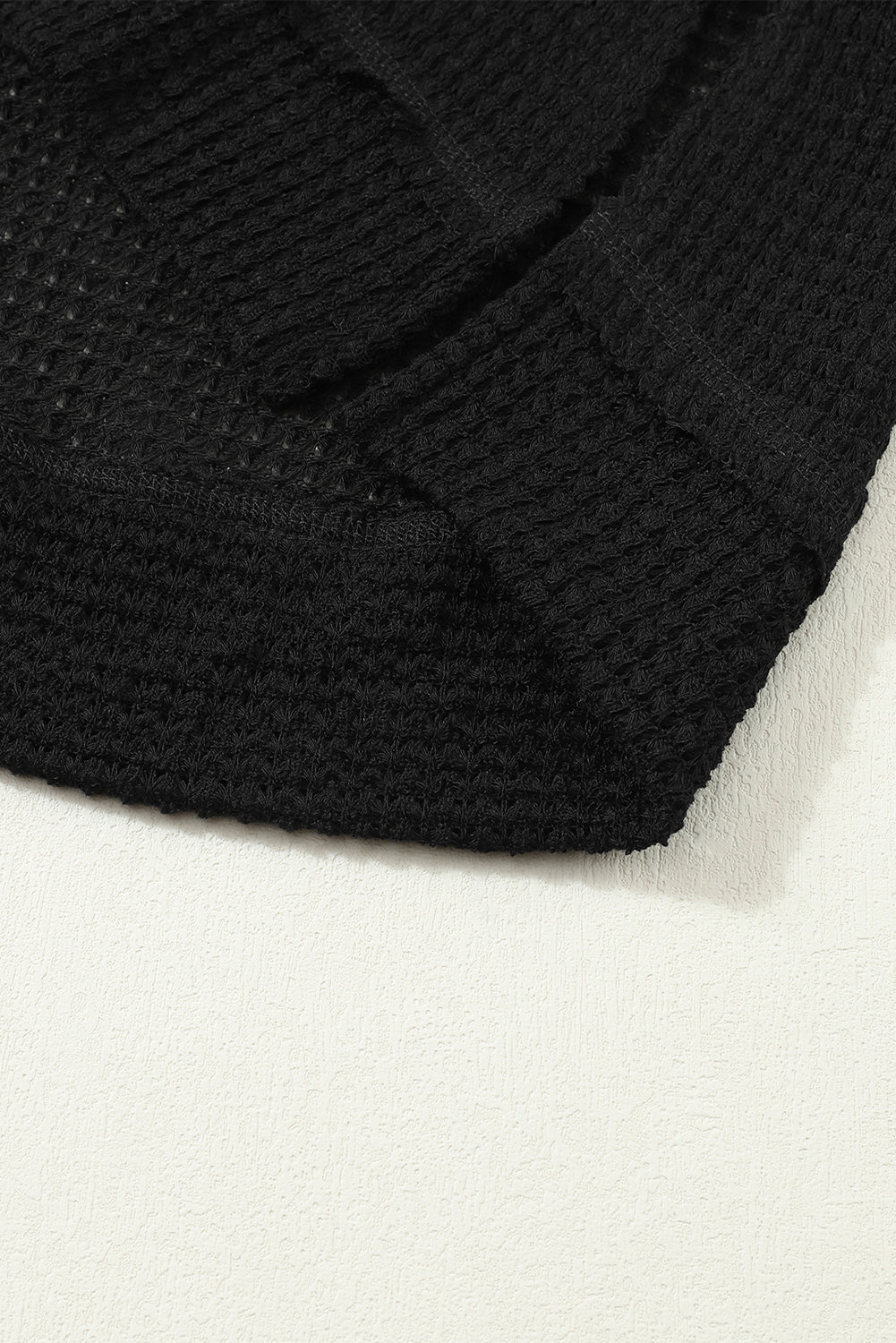 Black Waffle Knit Oversized Top with Side Slits