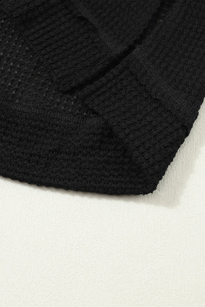 Black Waffle Knit Oversized Top with Side Slits