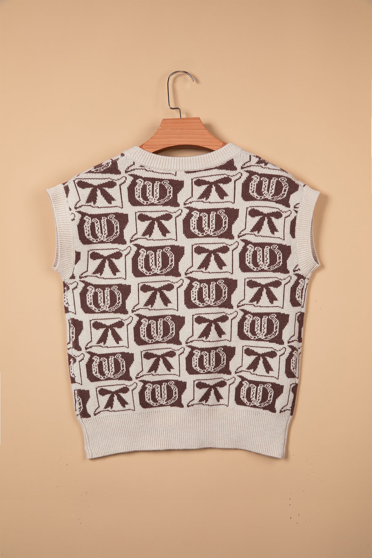 Western Horseshoe Bow Knit Sweater Vest Button Front