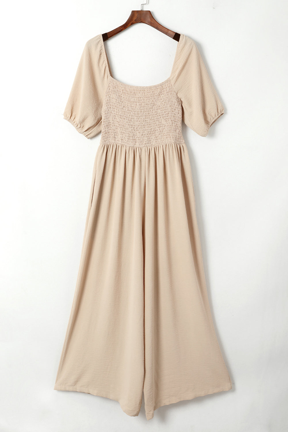 Smocked Wide Leg Jumpsuit Square Neck Boho Romper