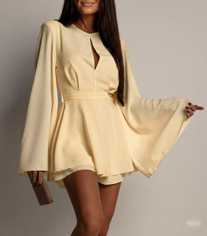 Tie Back Mini Dress Bell Sleeve A-Line Cocktail Party Dress