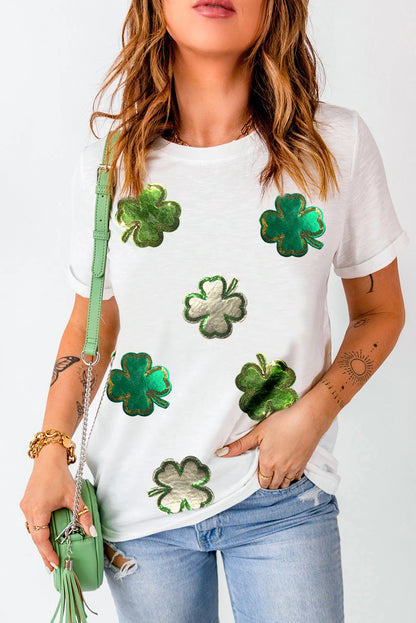 White Shamrock Foil Clover St Patricks Day Graphic Tee