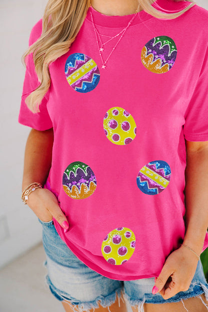 Rose Red Easter Egg Patch Graphic Crew Neck Tee