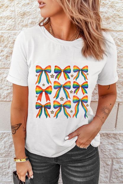 Rainbow Bow Graphic Pride Cotton Blend Casual Tee