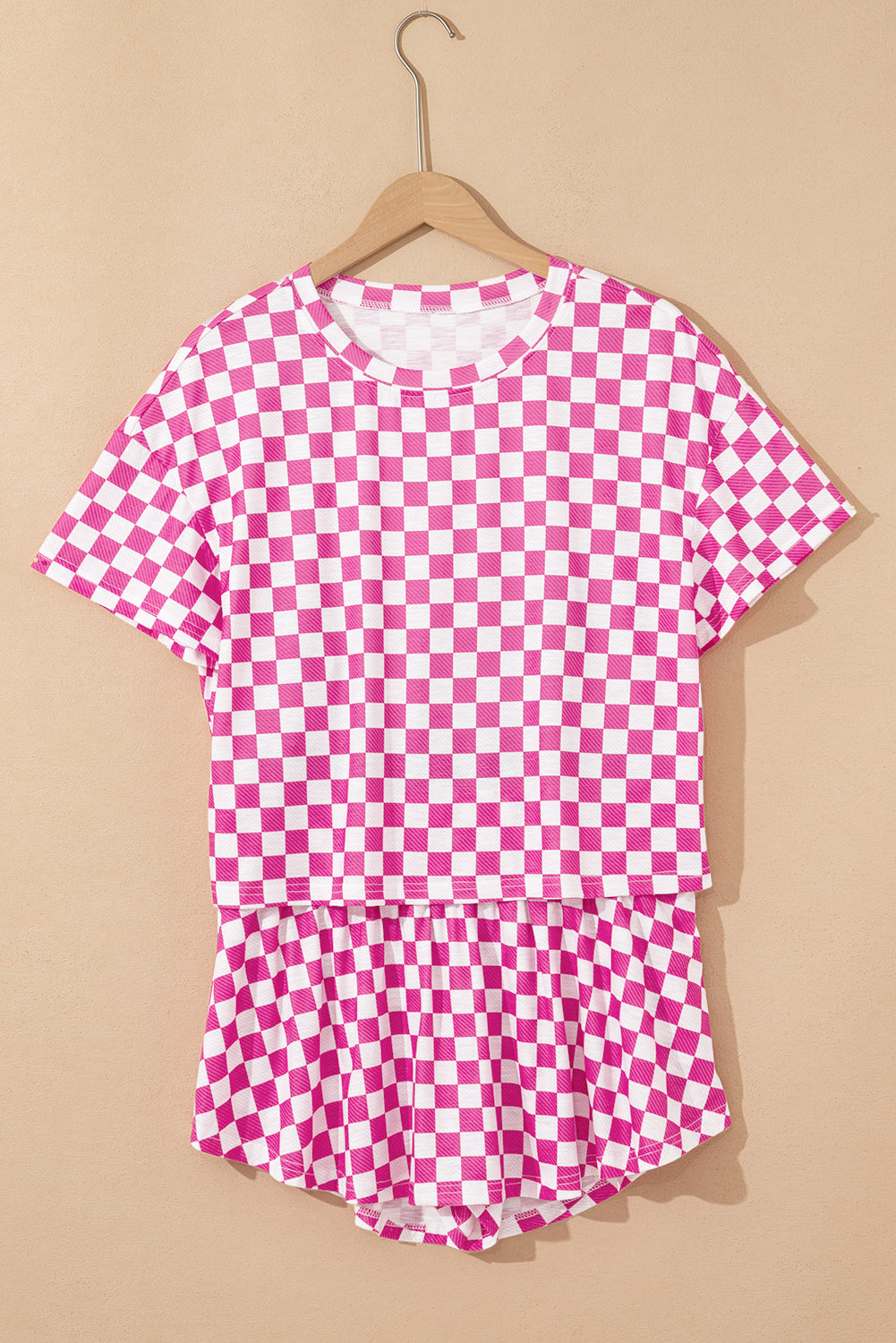 Brown Checkered Lounge Set Tee and High Waist Skort