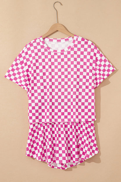 Brown Checkered Lounge Set Tee and High Waist Skort
